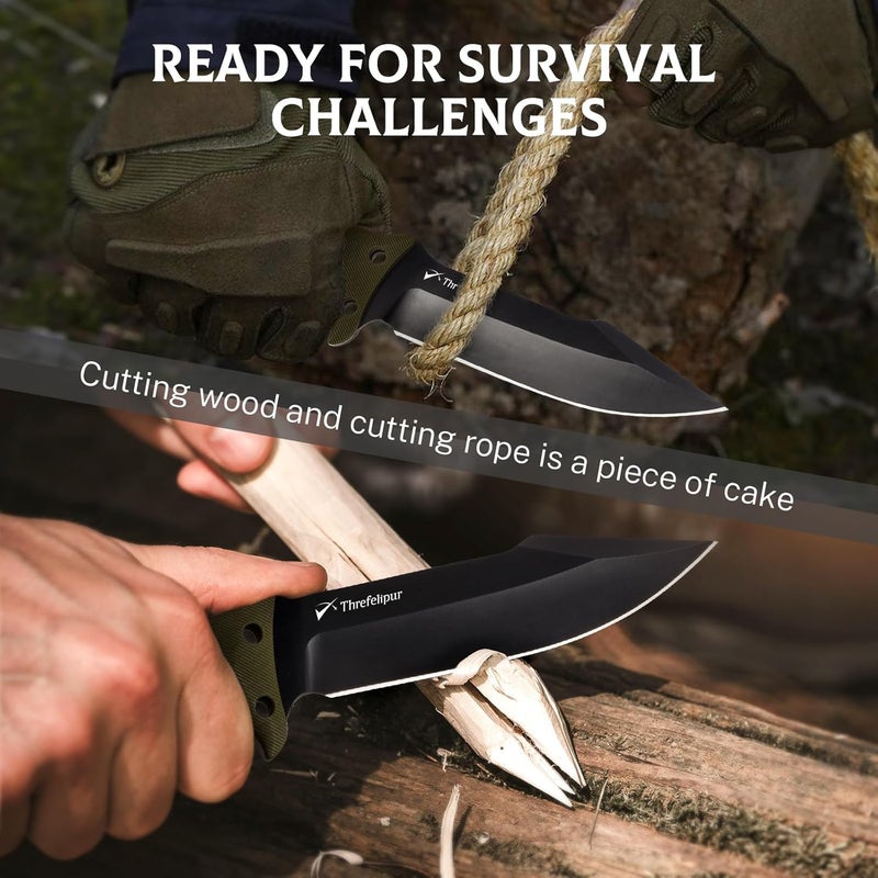 Threfelipur Camping Knife for Men, D2 Steel Fixed Blade Tactical Survival Knife with Sheath - Compact & Portable for Outdoor Hiking, Bushcraft, G10 Handle - Green - Image 4